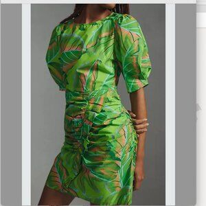 FARM Rio Tropical Leaf Print Ruffle Mini Dress Medium Short Sleeve